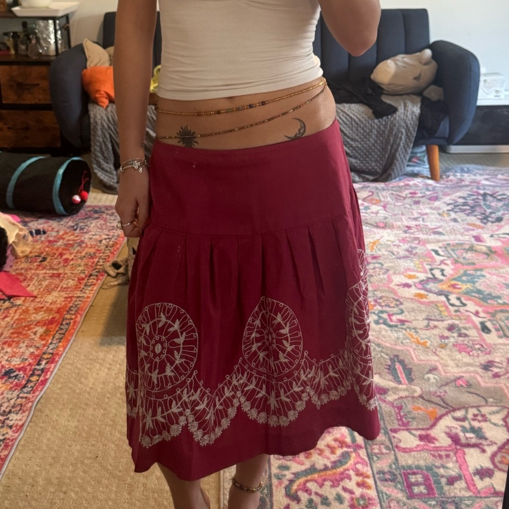 Elegant Maroon A-Line Skirt with Embroidery